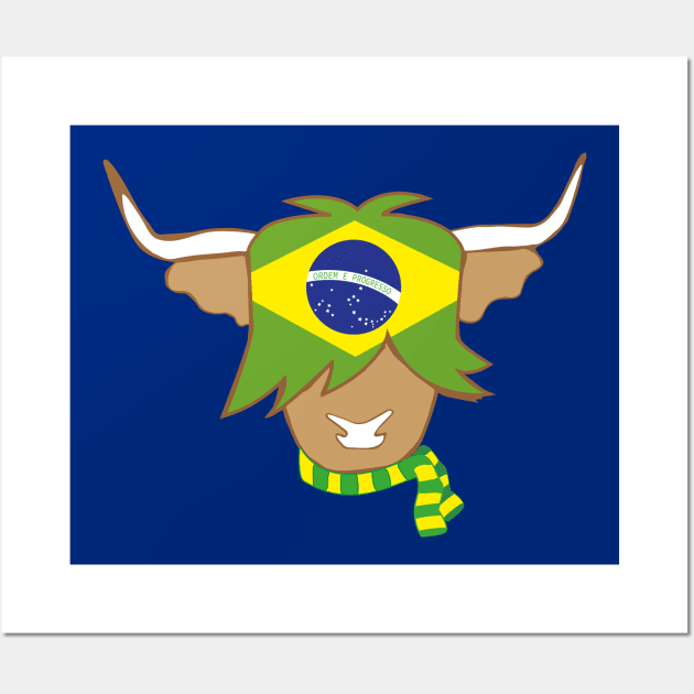 Highland cow brazilian flag football supporter Wall Art by ayelandco